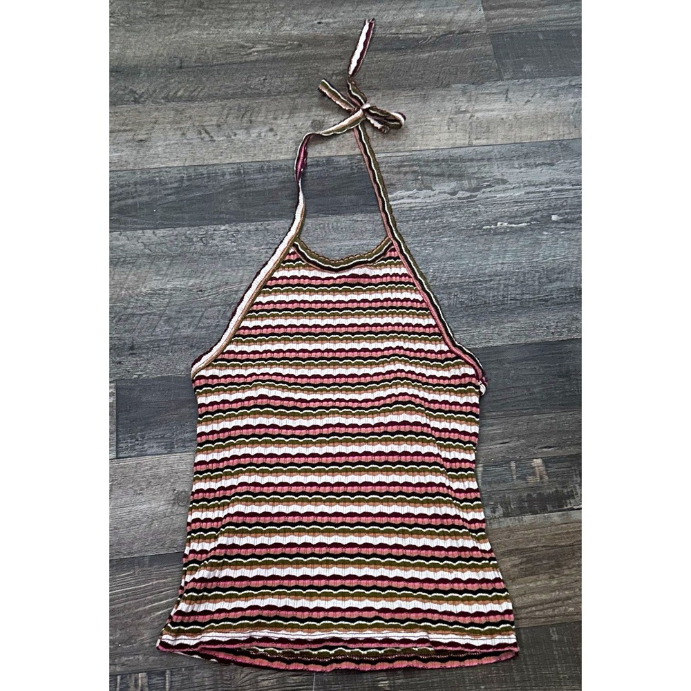 American Eagle Multicolor Striped Knit Halter Tie-Back Tank Top Women S